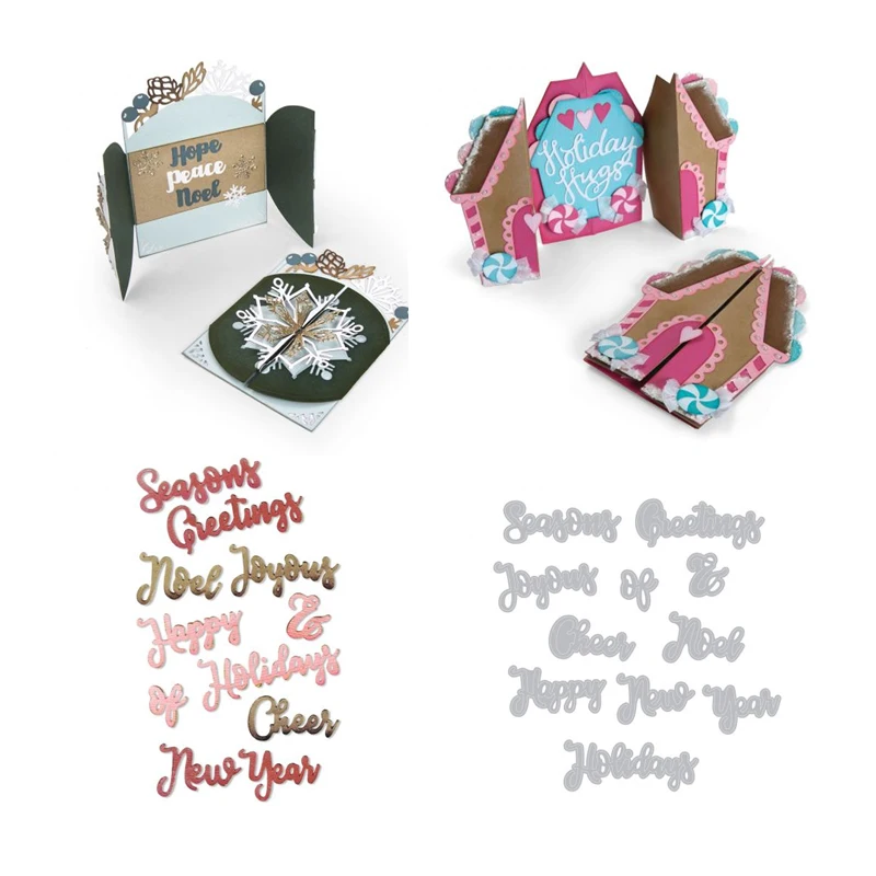 

New arrival Metal Cutting Dies Christmas Phrase Snowflake Card Inverted and Folded House 3D Stencils for Decoration Card Making
