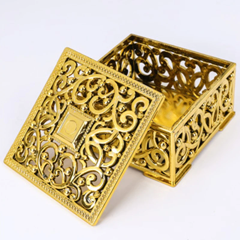 Gold 12 шт Мини креативные полые подарочные коробки Золотая Серебряная квадратная коробка для конфет для свадебной вечеринки Праздничная Коробка Подарочная сумка Украшение PS пластик - Цвет: Gold