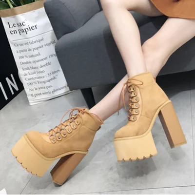 Korean version of ultra high heel ankle boots thick soles women's waterproof platform stage autumn winter knight | Обувь