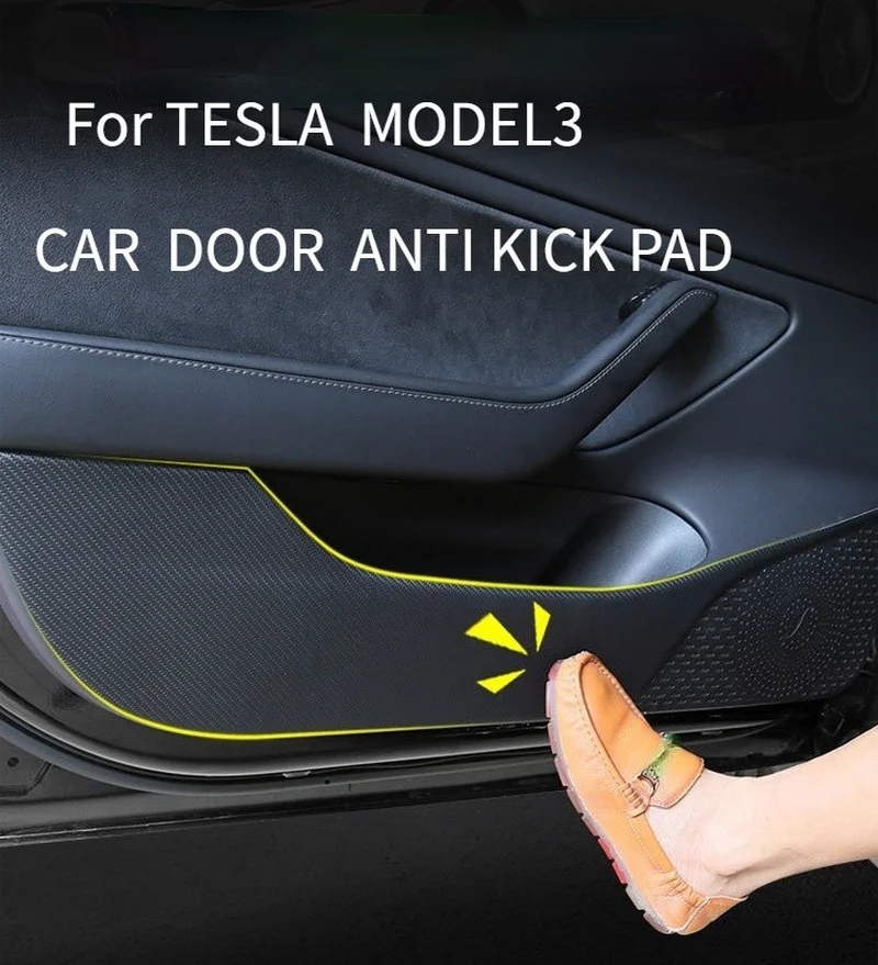 

Защитные накладки для дверей автомобиля Tesla Model 3 2017-2021, защитный коврик, кожаные наклейки из углеродного волокна, аксессуары для интерьера а...