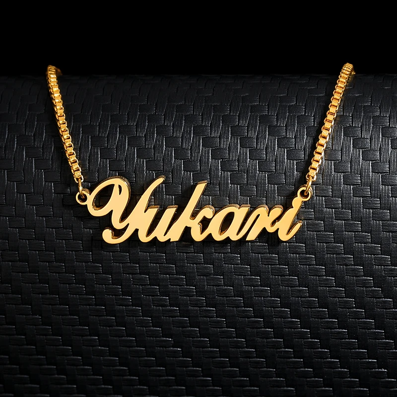 

Gold Color Box Chain Custom Jewelry Personalized Name Pendant Necklace Handmade Cursive Nameplate Choker Women Men Bijoux Gift