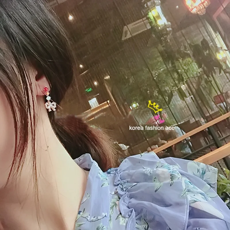 Женские серьги подвески MENGJIQIAO корейские с маленькими кристаллами и бантом