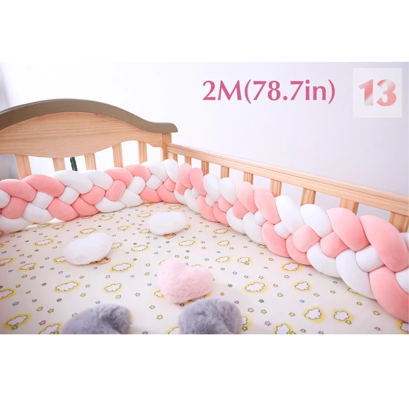 13 2m Baby Shining 4 Strands Newborn Crib Bumper 2M/3M Infant Bed Protector Room Decor 17CM(6.7in) Height Pure Weaving Plush Knot - Цвет: 13 2m