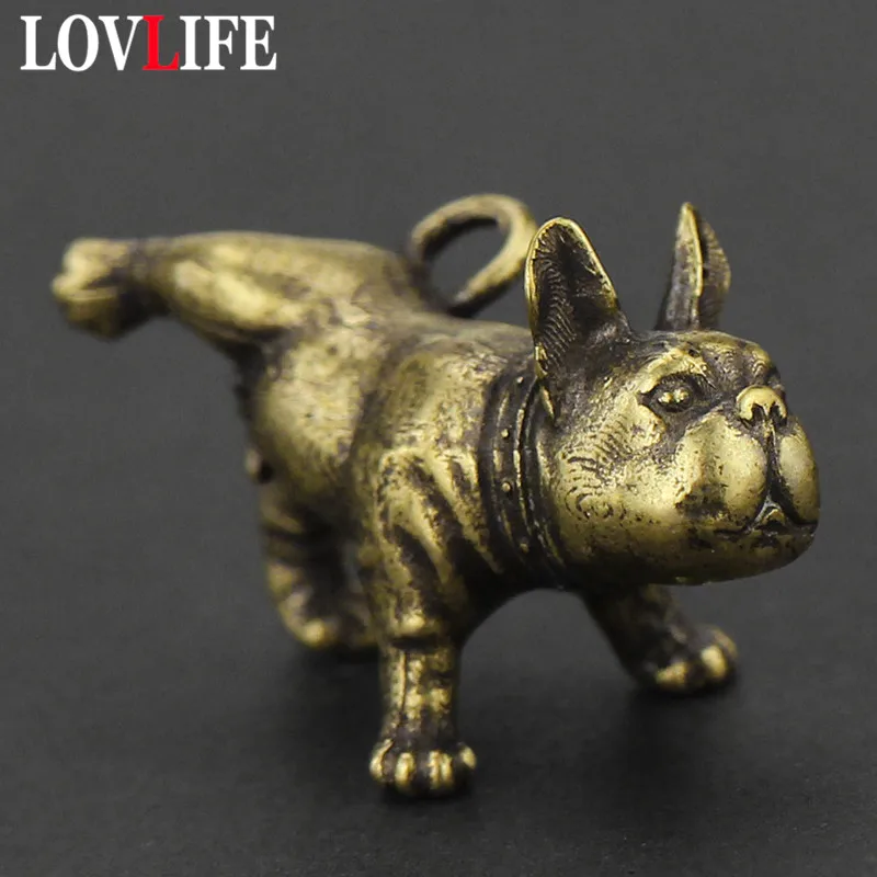 

Брелок для ключей в виде французского бульдога, милый мультяшный кулон в виде фигурки животного, из чистой латуни, кукла из металла