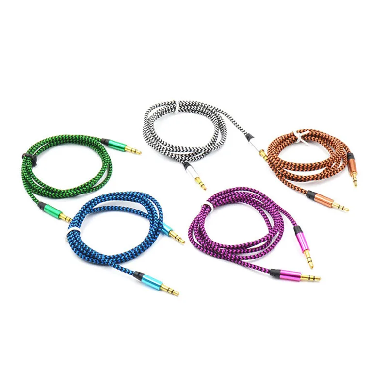 Кабель с золотым штекером линейный шнур для динамика Iphone 7 Xiaomi 1 м нейлоновый