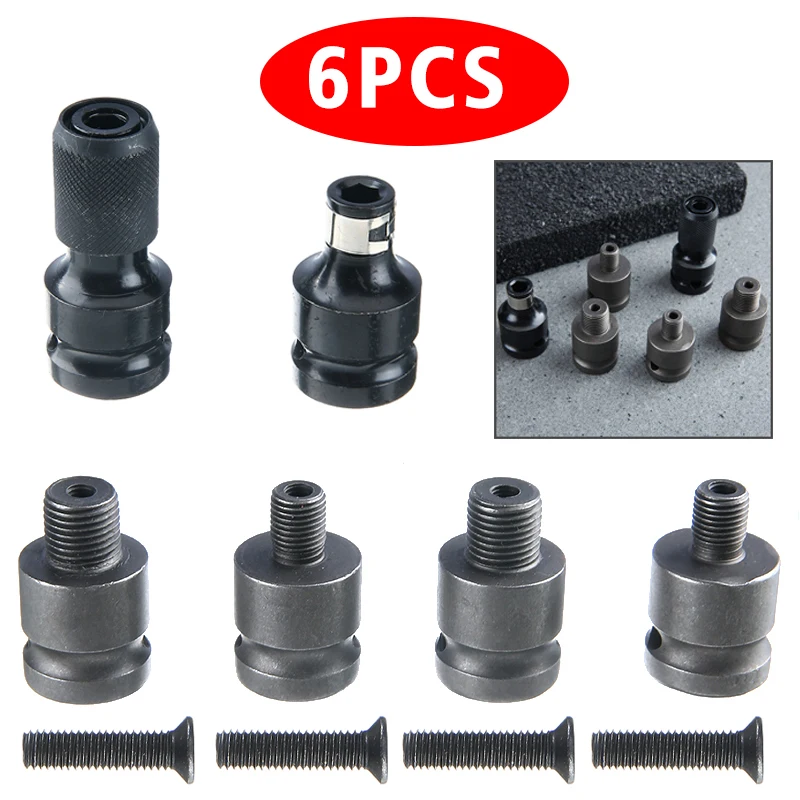 

Mayitr 6pcs Electric Socket Wrench Adapter Converter Durable Practical 1/2in To 1/4in Telescopic Drill Chuck Accessories