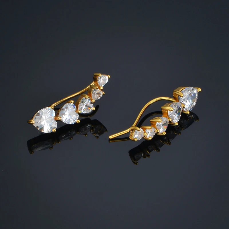 Модные темпераментные серьги-манжеты в форме сердца с кристаллами женские