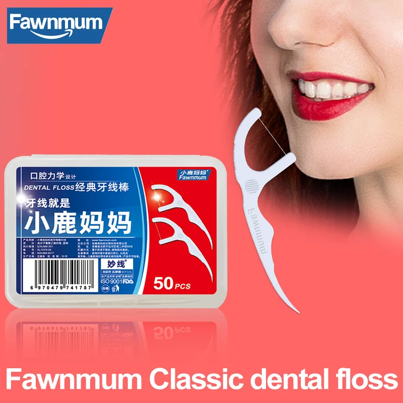 

Fawnmum Dental Floss Stick for Teeth Cleaning 50Pcs Dental Toothpicks Plastic Toothpick With Thread Picks Oral HygieneTooth Pick