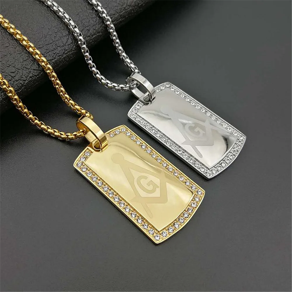 

Hip Hop Iced Out Rhinestone Square AG Sign Pendant Necklace Gold Color Masonic Women Chain For Men Fashion Jewelry Dropshipping