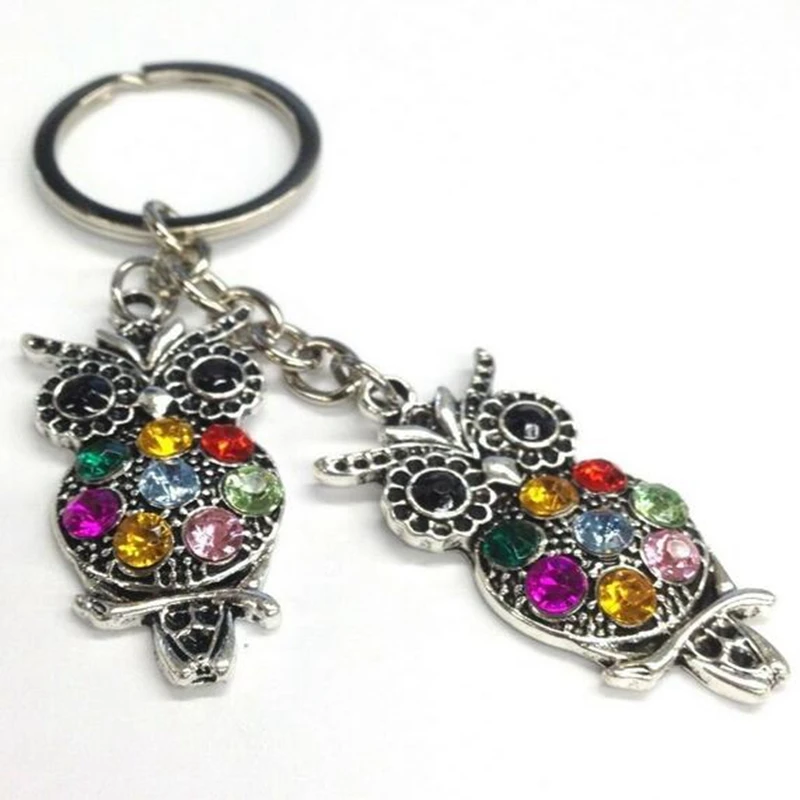 Цепочка Стразы для ключей женская модный цветной брелок в виде совы рыбы скелета