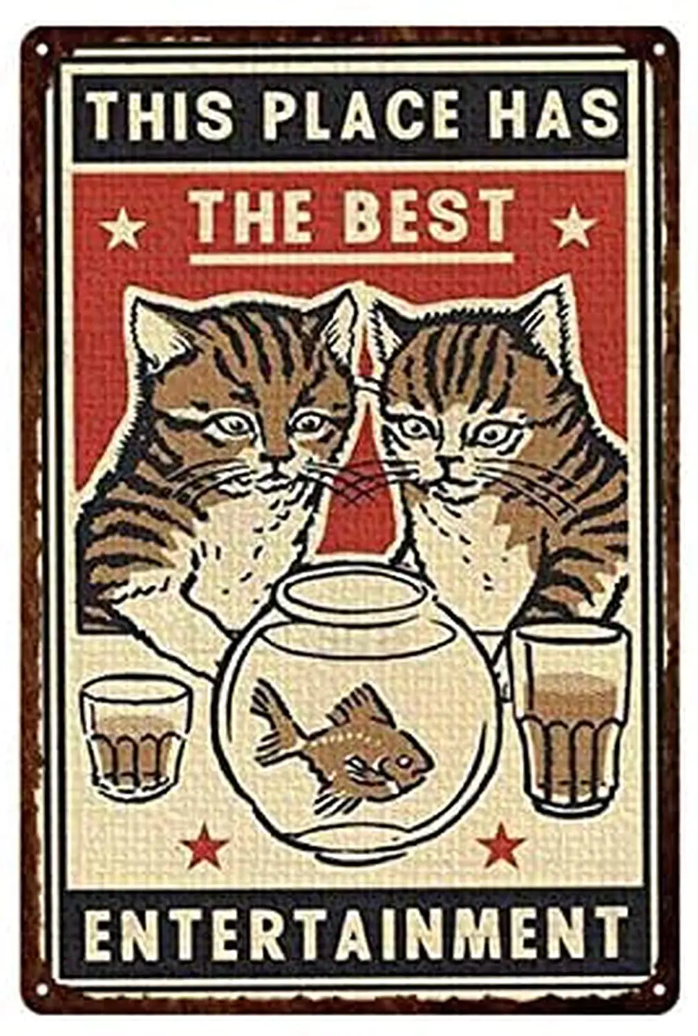 

Two Cute Cats Are Looking At The Fish In The Fish Tank Metal Signs Tin Sign Vintage Pet Store Room Decor Room Decoration 12 X 8