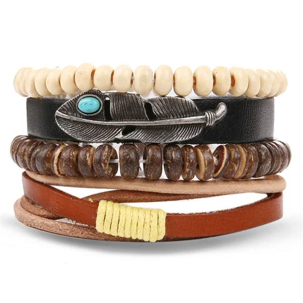 IFMIA богемные деревянные плетеные браслеты ручной работы, браслеты Pulsera для мужчин, винтажный многослойный синий кожаный браслет с бусинами, браслеты - Окраска металла: ZL0000704