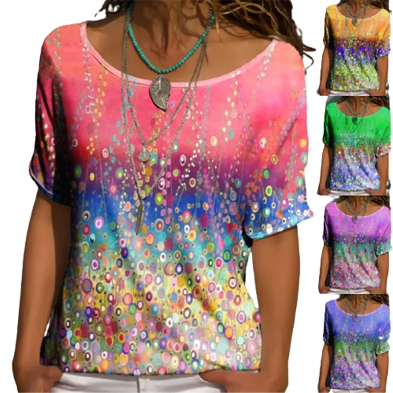 

Gradient Polka Dot Print Women T-Shirt 2021 New Summer Casual O-Neck Short Sleeve Tee Loose Streetwear 3XL Plus Size Female Tops