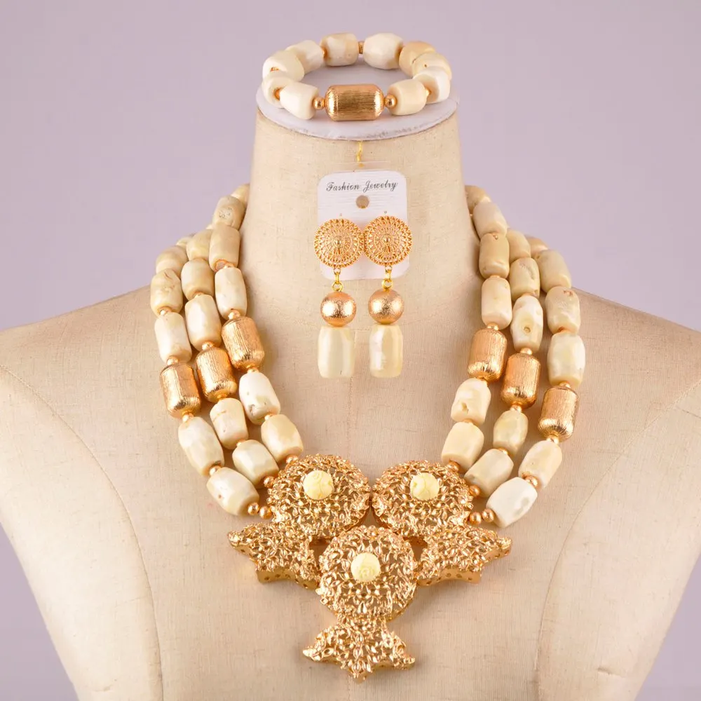 

Luxurious nigerian white coral beads necklace african wedding beads coral jewelry set C21-24-02