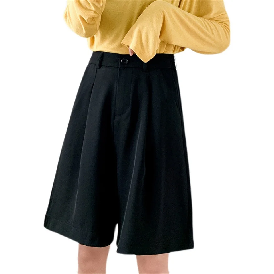 

Fashion Western Shorts Women Summer High Waist Female Loose White Classic Knee-Length Office Wide Shorts Ladies