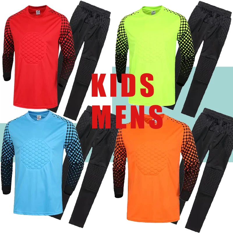 

Kids Adult Goalkeeper Soccer Jersey Set Children Mens Goalie Football Uniform Sponge Protection Doorkeeper Shirt Pants & Shorts