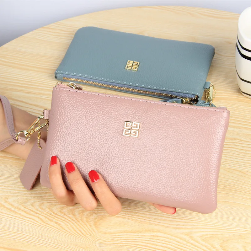 Head cowhide 2019 New Women's zipper European and American long bills wallet money clip leather hand bag tide | Багаж и сумки