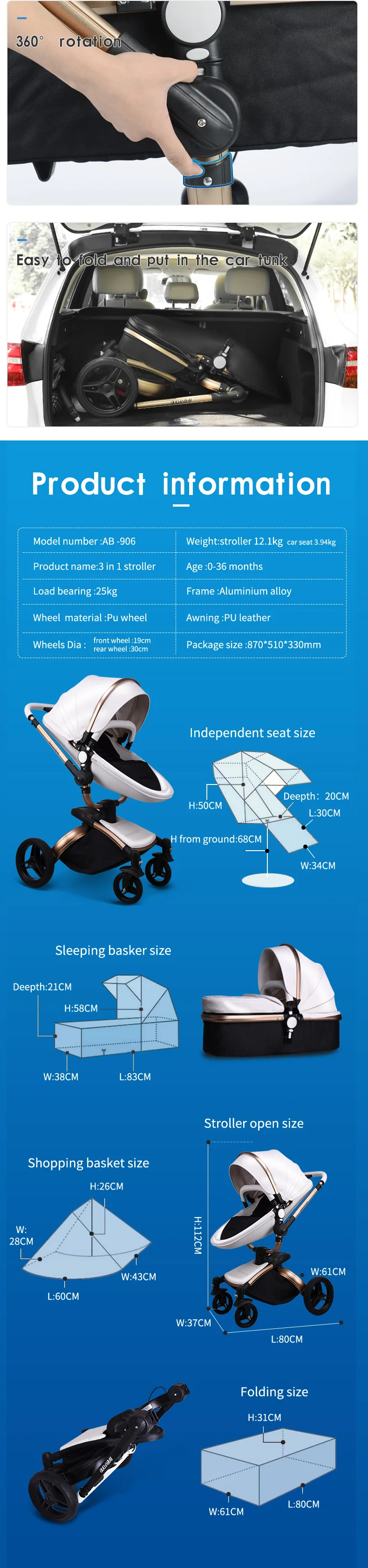 Babyfond, новинка, детская коляска 3 в 1, в серой золотистой раме