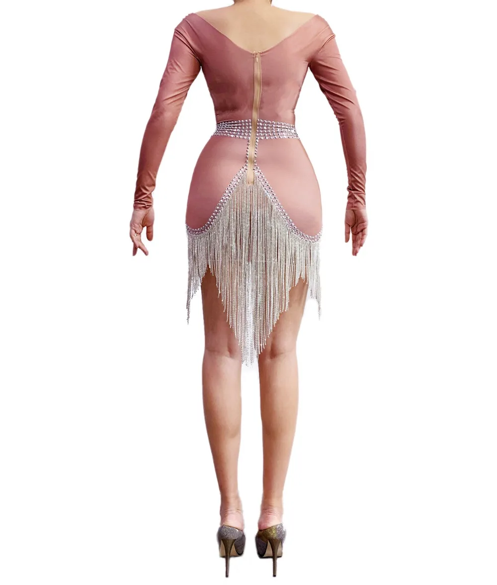 

2020 New women pink sequined v neck long sleeve sexy bodycon celebrity evening party bandage dress dropshipping