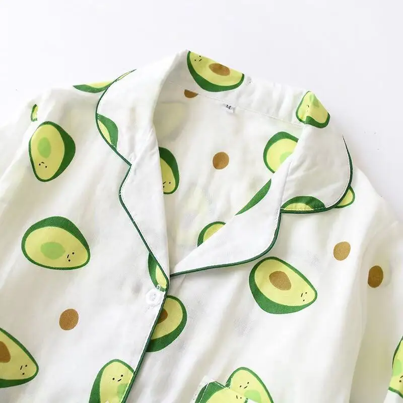 

2020 Women Pajamas Set Spring Autumn New 100% Cotton Pajamas Avocado Long Sleeve Fresh Sleepwear Casual Homewear Female Pyjamas