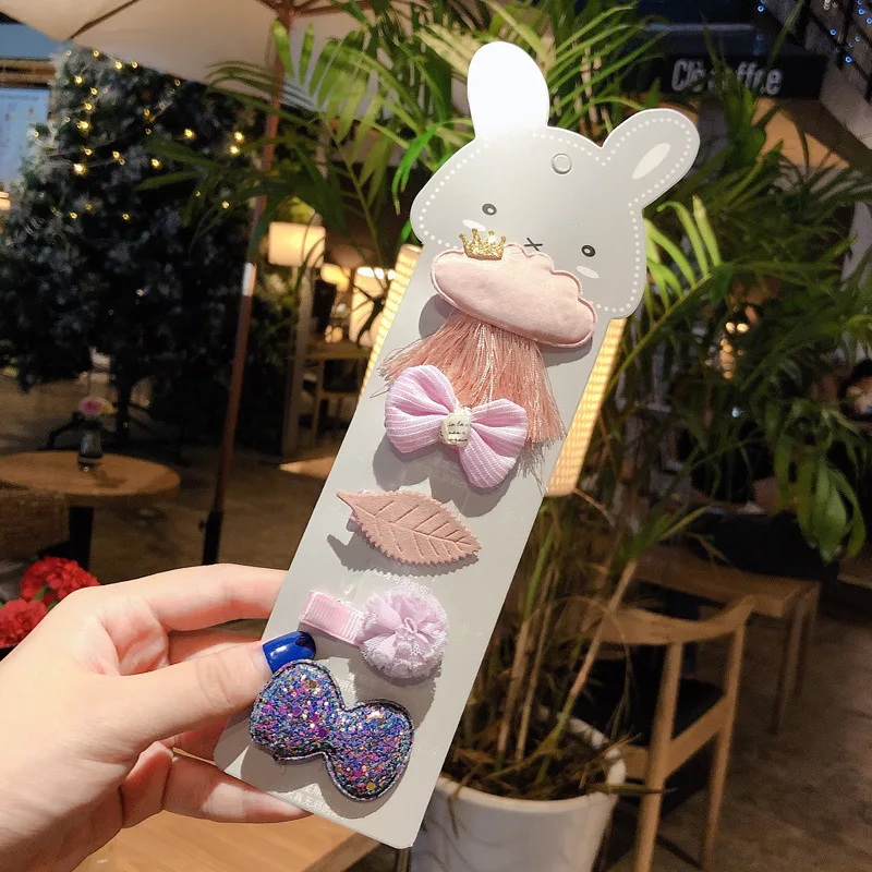 5 шт./компл. милые для маленьких девочек Заколки волос в виде кролика с бантом