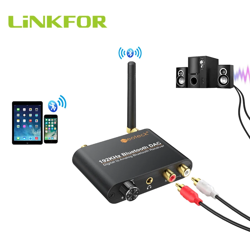 

Преобразователь аудиосигнала LiNKFOR 192 кГц с Bluetooth-совместимым, цифровой коаксиальный Toslink на аналоговый стерео L/R RCA