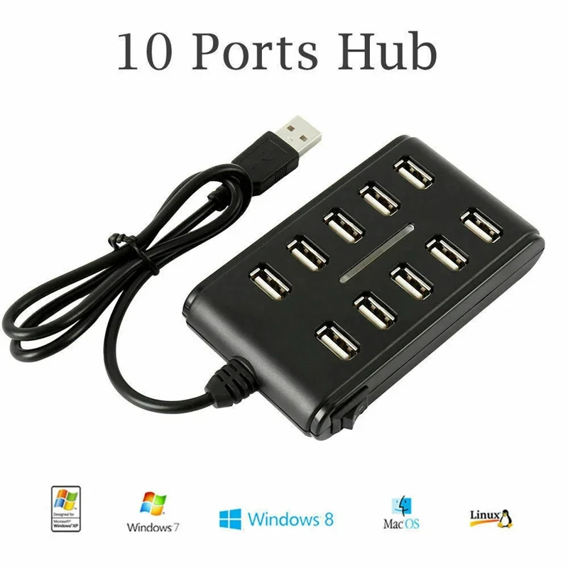

USB 2,0 10 Порты двухрядные концентратор высокой Скорость кабель удлинитель с выключателем ABS Пластик для портативных ПК