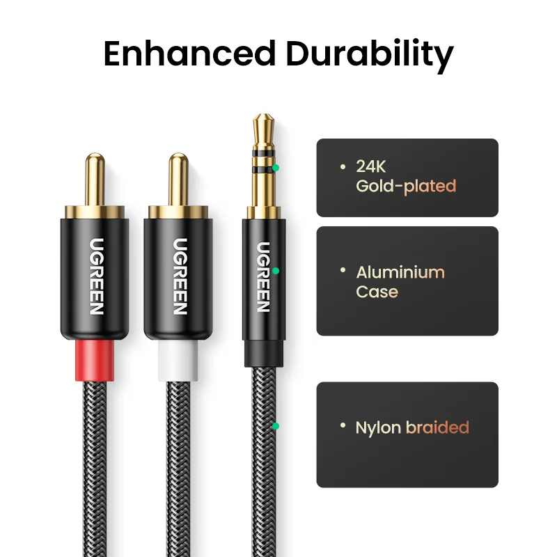 UGREEN 3 5 мм до 2RCA кабель USB с нейлоновой оплеткой аудио дополнительный адаптер