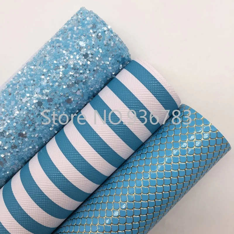 Мини рулон 30x134 см синяя блестящая кожа полосы синтетическая Русалка