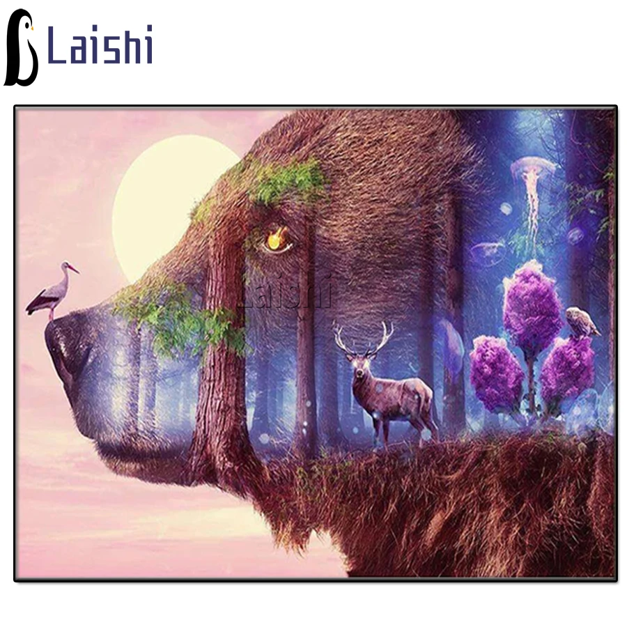 

5d photo Round Diamond Painting Fantasy bear forest deer Full Drill Square Mosaic animal Home Decor Handmade Embroidery Gift