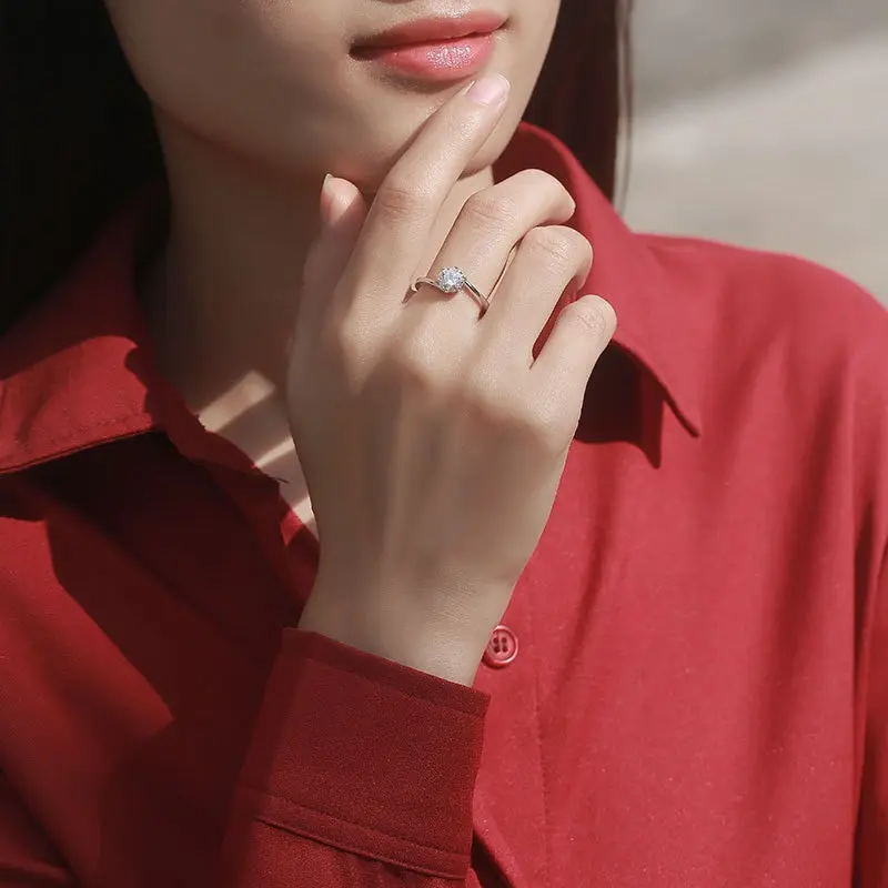 

Jazaz 925 Sterling Silver Real Round Moissanite Gemstone Wedding Engagement Ring Fine Jewelry Wholesale With Certification B0422