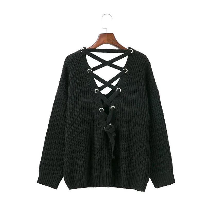 Осенне-зимний женский Повседневный сексуальный вязаный пуловер с открытой