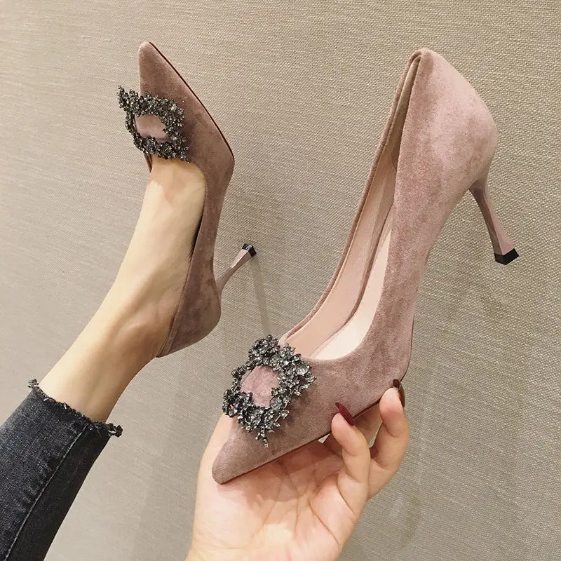 

Women's High-heeled Stilettos Rhinestone Sexy Shoes with Korean Version of The Net Red Fashion High Heels Pointed Shallow Mouth