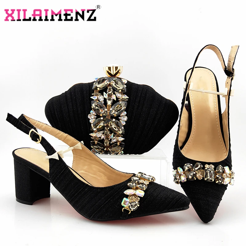 Новейшая итальянская женская обувь и сумочка в комплекте черного цвета Женская