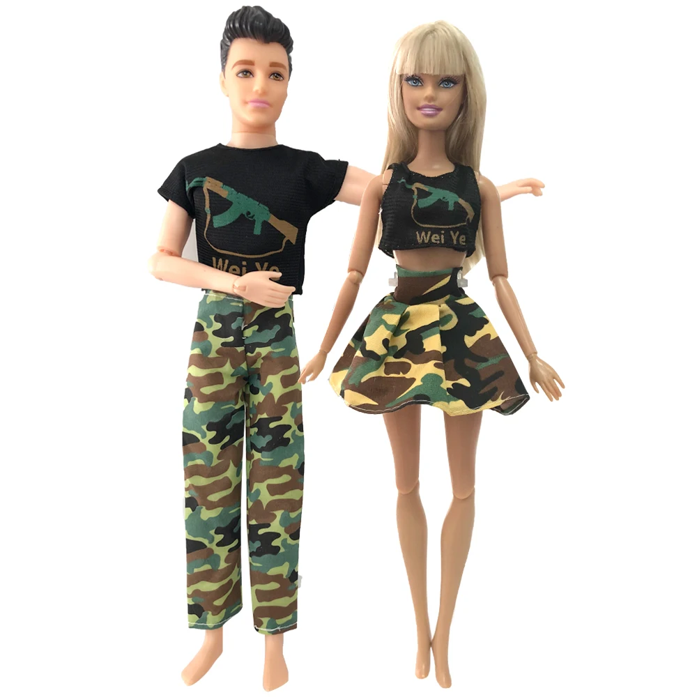 NK 2 Pcs /Set Daily Casual Couple Doll Dress For Barbie Doll Accessories Boy Girl Clothes Birthday Gift Toy For Ken Doll JJ