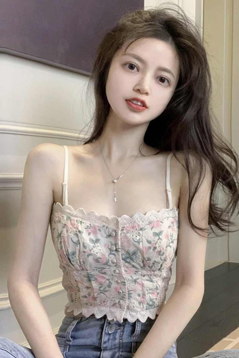 

Women's summer suspender shirt backless floral camis