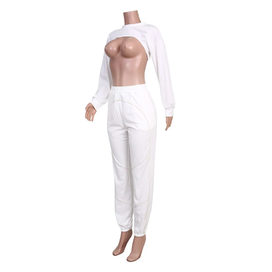 

Womens Tracksuits White Color sexy long sleeve open back sporty casual two piece set