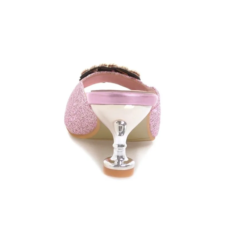 Женские туфли лодочки без задника на высоком каблуке с блестящими кристаллами