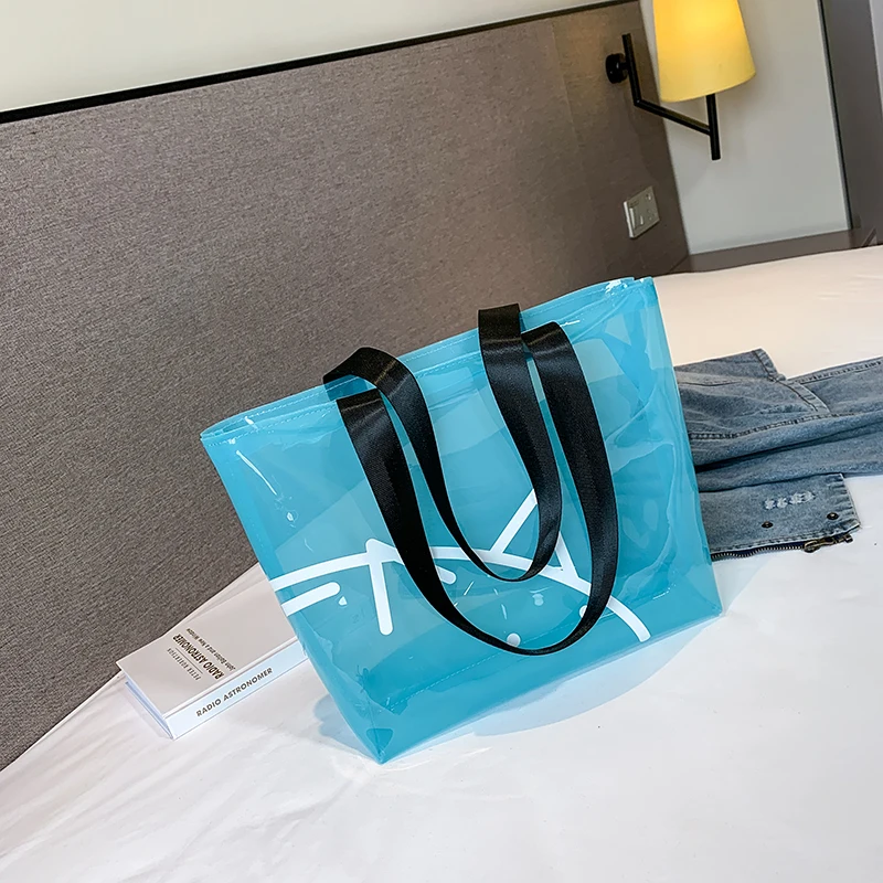 Модная прозрачная сумка для женщин синяя через плечо 2020 прозрачные сумки из ПВХ