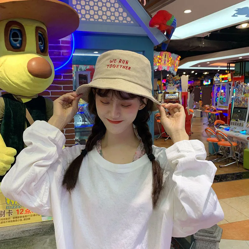 

Fisherman Hat Female Japanese Small Fresh Cute Alphabet Embroidery Basin Hat Summer Korean Version Of The Round Face Wild Sun Ha