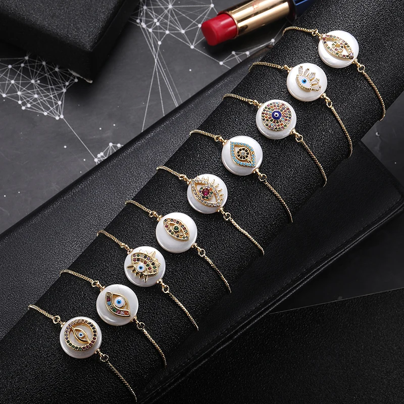 2020 New Stainless Steel Color Crystal Devil Eye Shell Bracelet For Women Charm Women Bracelet Gift