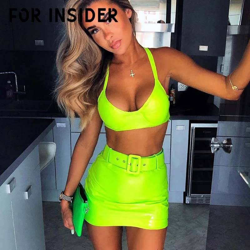 Облегающее мини платье из искусственной кожи розового цвета для женщин комплект