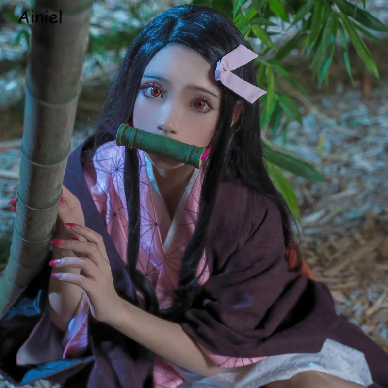 Anime Kimetsu no Yaiba Demon Slayer Cosplay Costume Kamado Nezuko Woman Japanese Clothes Uniform Synthetic Wigs Girls Men Boys |