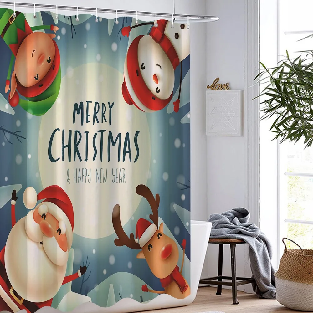 

Занавеска для душа на новый год с надписью "Merry Christmas", занавески для ванной комнаты, крышка для унитаза, предназначенная для стирки, украшени...