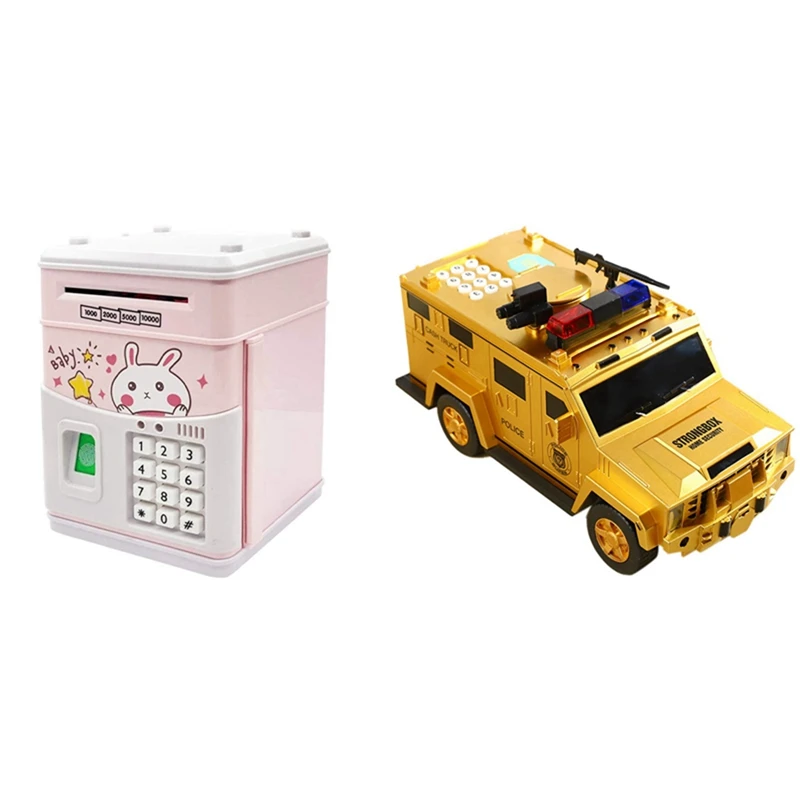 

1 Pcs Paper Money Box Kids Big Safe Saving Coin Box & 1 Pcs Electronic Piggy Bank Kids Coin Bank With Code