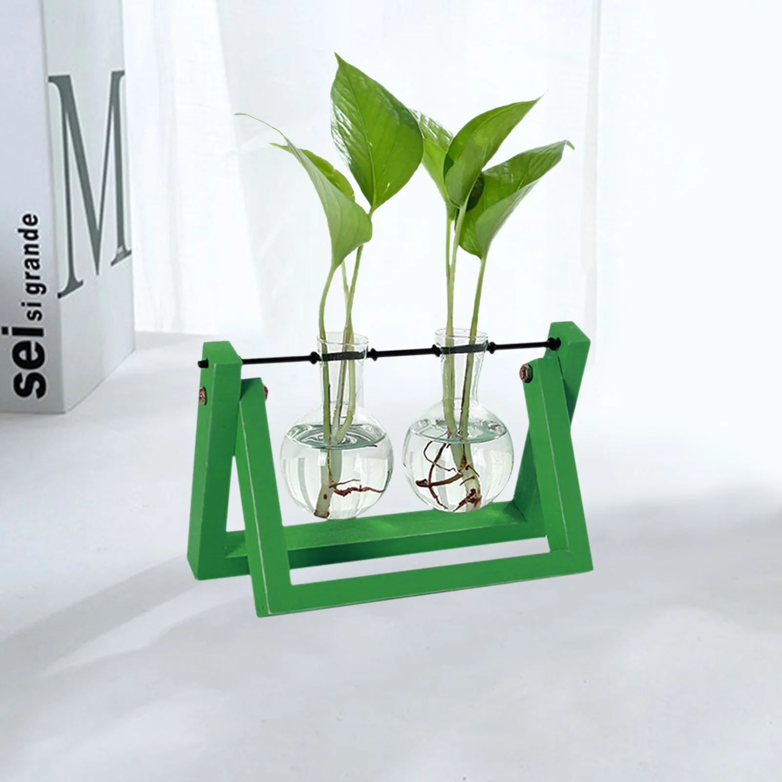 

Hydroponic Vintage Flower Vases Plant Vase Creative Wooden Frame Decorative Home Bonsai Decor Transparent Glass Tabletop Plants