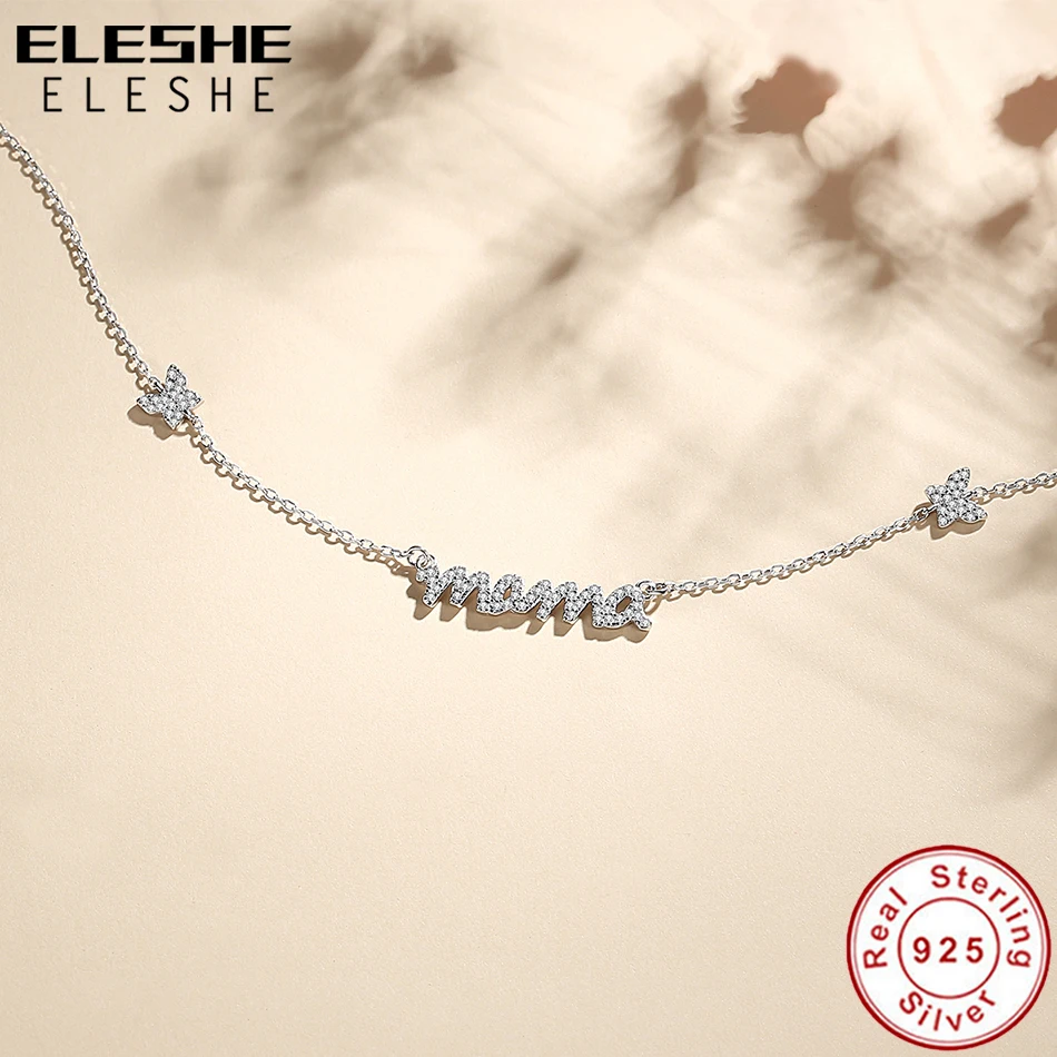 

ELESHE Real 925 Sterling Silver Shiny Zircon Mama Necklace for Women beautiful Butterfly Pendant Necklace Jewelry party gift