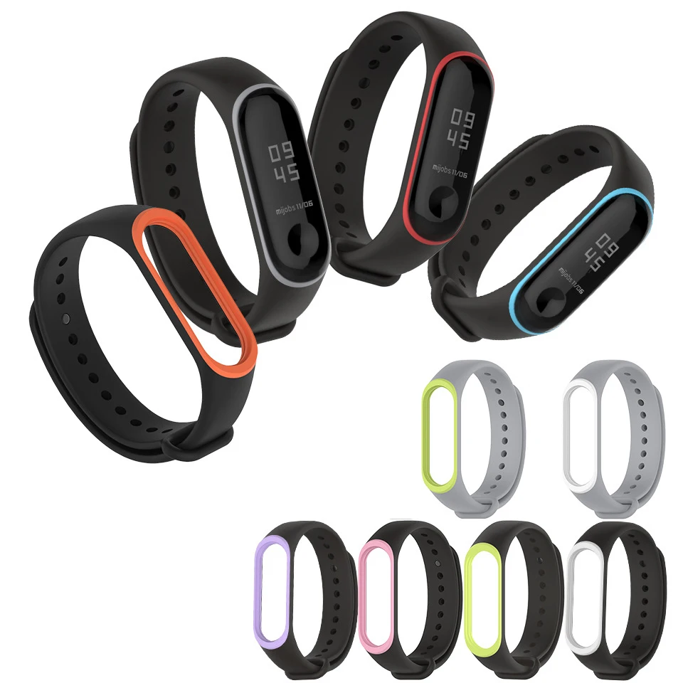 Применимый браслет xiaomi band 3/4 Двухцветный силиконовый ремешок Mibas цветной