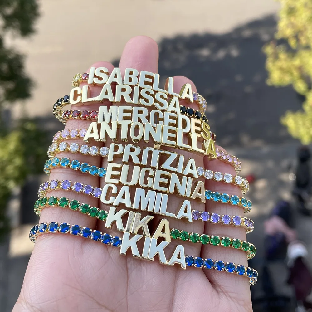 2021 New Personalized Custom Pave Zircon Colorful Name Exquisite Gift Bracelet Women Nameplate Bracelet