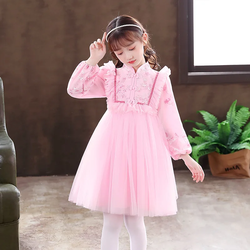 

Girls Dress New Year Elegant Princess Spring 2022 Toddler Kids Pink Party Dresses Cute Lace Long Sleeve Ball Gowns Clothes 12Y